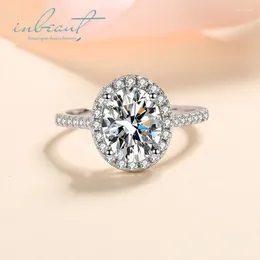 Anéis de cluster inbeaut 925 prata 18k ouro branco banhado Excelente corte 1 ct d color passa diamante teste moissanite anel oval jóias de casamento