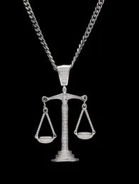 WholeIced Out Zircon Balance Libra Scale Pendant Bling Charm White Gold Copper Material Mens Hip hop Pendant Necklace Chain2740635