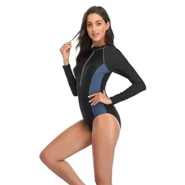 2024 Nova cor branca de cor sólida de peça de banho longa de roupas de banho longa esportes de banho feminina de maiô feminino Baço de praia Surfing Swim Wear- Long