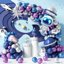 Decoração de festa 118pcs Space Balloon Garland Arch Kit com balões de papel alumínio de galáxia de prata roxa azul para crianças decoração de aniversário de meninos