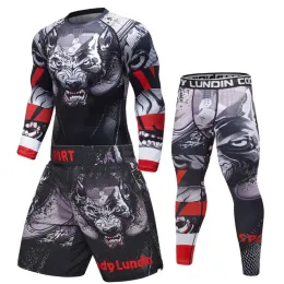ملاكمة الرجال الرياضة MMA Rashguard Jiu Jitsu Jerseys+Pants Fitness T Shirt UCF BJJ Boxing Set Gym Rash Guardwear Sportsuit Boxeo