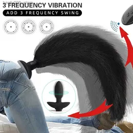 Other Health Beauty Items Remote Control anal plug vibrator Real Fox Tail role-playing butt plug female masturbation wagging tail adult product female Q2404262