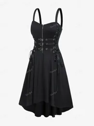 Rosegal plus size gothic bucklade spetsar upp midi klänning hög midja älskling hals asymmetrisk halv zip ärmlös parti punk 240420