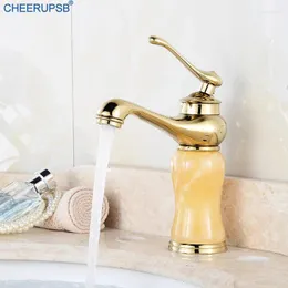 Bathroom Sink Faucets Taps Cold Water Mixer Faucet Retro Jade Brass Tap Deck Mount Wash Basin Luxury Torneira Gold Robinet Lavabo