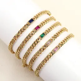 5PCS Cubic Zirconia Paved Delicate Rectangle Square Charm Hip Hop Curb Link Chain Bracelet For Women Luxury Jewelry 240417