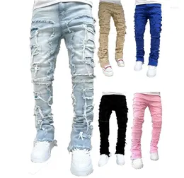 Pantaloni maschili alla moda dritto in denim strappato vendere prodotti 2024 streetwear jeans solido e allungamento casual per uomini