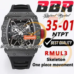 BBR 35-01 RMUL3 MEKANISK HANDVINNING MÄNS Titta på NTPT COBOL FIBER CASE SKELETON DIAL Black Natural Rubber Strap Super Edition Sport TrustyTime001 Arm Wristwatches