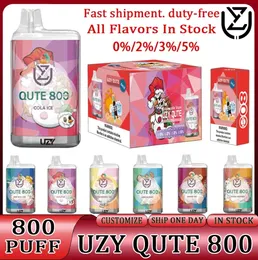 Original UZY QUTE 800 Puff Disposable E Cigarettes 1.2ohm Mesh Coil 3ml Pod 0% 2% 3% 5% level 550 mAh Battery 3 Type Of RGB Light Electronic Cigs Puff Plus 800 Vape Pen Kit