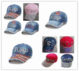 Trump Beyzbol Kapağı ABD Şapka Seçim Kampanyası Şapka Kovboy Elmas Kapak Ayarlanabilir Snapback Kadınlar Denim Diamond Hat Vs Biden Kamala HA1942839