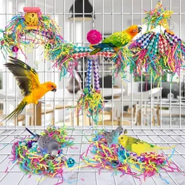 Other Bird Supplies 5-Piece Parrot Shredding Parakeet Chewing Toy Wooden Blocks Cage Foraging For Finch Canary
