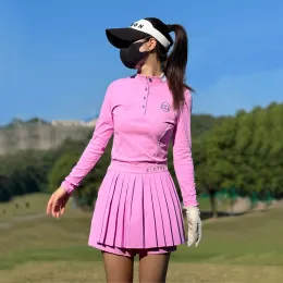 Shirts Blktee Golf Women's Fall/winter New Long Sleeve Shirt Ladies Pleated Skirt Professional Highend Golf Clothing Woman Suit