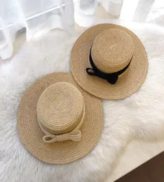 Lunadolphin Desinger Summer Beach Raffia Hat Wide Brim Sun Protecrivent Bow Cap Cempemament Flat Straw Hats Outdoor Y2007145520214