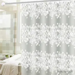 Shower Curtains Bathroom Waterproof PEVA Shower Curtain Set Bathtub White Flower Vine Mildew Proof Curtains Translucent Bath Screen