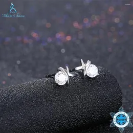 Orecchini per borchie Annsnow Authentic 925 Sterling Silver 5mm Zirconia Stone per donne gioielli di lusso