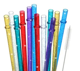 Drinking Straws 11 Inch Reusable Plastic Without Bpa Colorf Glitter For 403024 Oz Jar And Tumblers With Cleaning Brush Cleaner G8611362