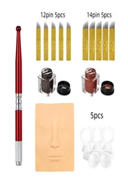 حاجب Microblading Kit Tattoo Manual Pen Handmake 12pin 14pin exerles legup Makeup Lades Supplies Supplies Equipm9704640