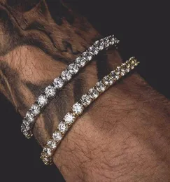 Hip Hop Bling Iced Out Tennis Chain Single 1 Row Rhinestone Bracelets Silver Gold Men Chain Fashion Jewelry 4758896