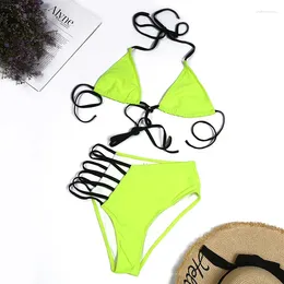 Damskie stroje kąpielowe seksowne neonowe stringi wysokiej talii bikini 2024 wycięcie kobiet kąpiel kąpielowy kostium kąpielowy Brazylijskie bikini set mejr