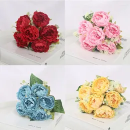 Dekorative Blumen 1 Haufen 6 Big Heads künstliche Pfingstrose Tea Rose Camellia Seidenblume Gefälschte Kunst können als DIY Home Garden Wedding verwendet werden