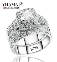 Yamni Luxury Gungagement Double Rings Set Original Real 925 Silver Silver White Cz Ring Set Set Wedding Fine Dewelry R149904475133337988