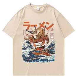 Męskie koszulki japońskie harajuku T-shirt mężczyzn Summer Hip Hop t koszule z makaronem statek kreskówki tshirts krótki płyt swobodny top bawełna t240425