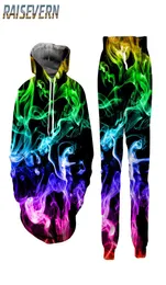 Raisevern 3D Colorful Smoke Hoodies Suits Men039S Sweatshirt Joggers Funny Harajuku Print Set Fall Winter Unisex 3D Tracksuit P8030868