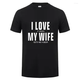 Men's Suits A1235 I Love It When My Wife Gets Me A Beer T Shirt Men Cotton Short Sleeve Funny T-shirts Fashion Man Tshirt