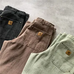 24SS Herren Cargo Hosen Retro -Doppelknie -Protokollhosen gewaschen