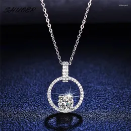 Hängen Real 925 Sterling Silver Pass Diamond Brilliant Cut 1 Ct D Color Moissanite Double Round Stone Pendant Necklace For Girls