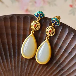 Stud Earrings VENTFILLE Gold Color Hetian Jade For Women Girl Gift Trendy Cheongsam Design Jewelry Dropship