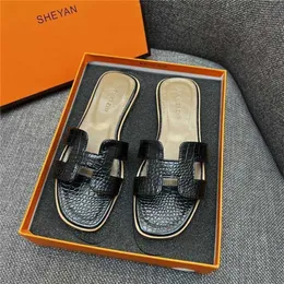 Designer Summer Orans Sandals Slide femminile Flat Flip Crocodile Beach Genuine Leather Brand Online Resort per casualqq