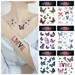 Tattoo Transfer Festival 3D Butterfly Tattoo Flowers Akvarell Tillfällig kroppskonst klistermärke Disponibla smink concealer Tatouage Temporaire 240427