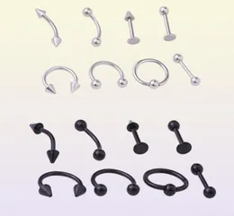 8pcsset Edelstahl Langhantel Helix Lappen Zunge Bauch Nasenringe Ball Punk Helix Rook Tragus Septum Lip Augenbrauen Körper Piercing 4875102