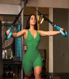 2019 Nya fitnesskläder Kvinnor Onepieces Sports Suit Set Workout Gym Fitness Jumpsuit Short Sexy Yoga Set Bandage Gym Bodysuit3479542