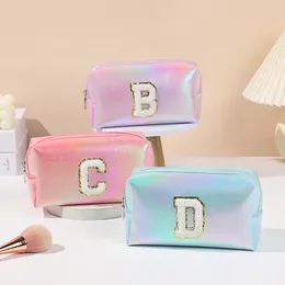 Cross-border Octagonal Bag Embroidered Letters Pu Fantasy Laser Large Capacity Toiletry Bag Travel Storage Clutch Bag Wholesale