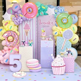 Decoração de festa donut macaron balões kit de guirlanda arco de casamento meninas decoração de aniversário de doce sorvete de sorvete de látex de baloo de chá de chá de bebê