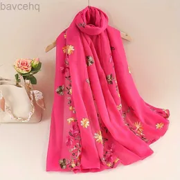 Shawls Fashionable design embroidered flower pattern womens scarf shawl elegant and breathable daily versatile accessory 85 * 180cm d240426