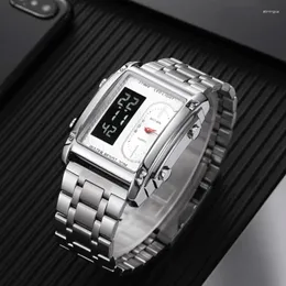 Relógios de pulso 2024 Top Men Wrist Watches Relogio Masculino Standless Steel Band Watch for Male Clock Dual Display