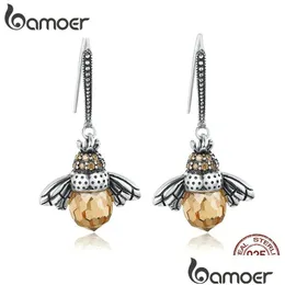 CAMBINO genuino 925 sterling sier adorabili orecchini per cadute di api arancione per donne dono gioielli sottili bijoux sce149 consegna dhjx7