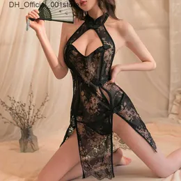 Set sexy Lingerie erotica Cheongsam Seduzione in pizzo in pizzo COSE-through Unifort Hot Cosplay Nightdress Q240426