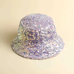 Szerokie brzegowe czapki wiadra kapelusze nowe cekiny lśniący kobietę scena występ Fisherman C Hip Hop Street Dance Modna osobowość imprezowy kapelusz J240425