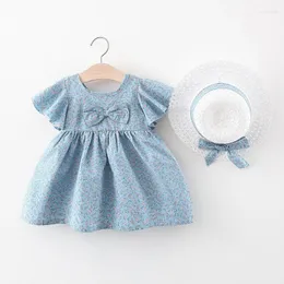 Flickaklänningar 2024 Baby Dress Fashion Flower Summer Spädbarnskläder ärmlös bomullsmyndighet Sunhat