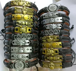 20 pezzi uomini assortiti teschio in pelle in pelle braccialetti in bronzo braccialetti braccialetti cuff punk fresco gioielli cool festaiolo intero polso 7984312