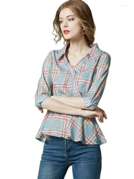 Camicette da donna femminile camicie primavera estate Lady Fashion Casual Short Short Turn-Down Solid Color Office Blusas Tops G2783