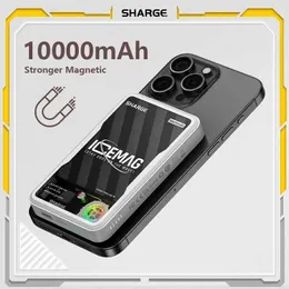 Telefon Bankaları Sharge Power Bank 10000mAh Manyetik Kablosuz Hızlı Şarj 20W Aktif soğutma fanı ile iPhone 15 için uygun otomatik uyandırma 14 Pro Max Magsafe 240424