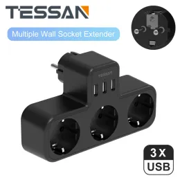 Ladegeräte Tessan EU Wall Socket Power Strip mit 3 Steckdosen und 3 USB -Häfen 3A, 6 in 1 USB -Wandladegerät für Heimbüro, Reise, Reisen