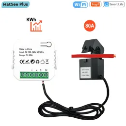 الوحدات النمطية Tuya Smart Life WiFi Digital Energy Meter 80a مع مراقبة تطبيق Clamp Clamp Crass Transformer الحالية DIY 110V 240V 50/60Hz