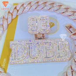 Lifeng Jewelry Hiphop Men Pingente de diamante Baguete Corte VVS Moissanite Solid Sterling Silver Rose Gold Gold Custom Name Pingente