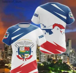 Camisetas masculinas bandeira do panamá 3d camiseta impressa de verão zíper casual masculino solto de manga curta Q240425