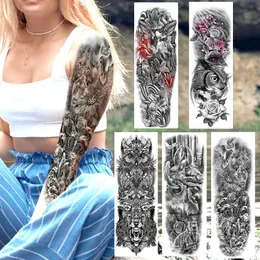 Transferência de tatuagem Leão realista Arm de flor completa Tatuagens temporárias para homens Mulheres falsas coruja coruja Tattoo Tattoo Startador de água Tatoo Body Art 240427